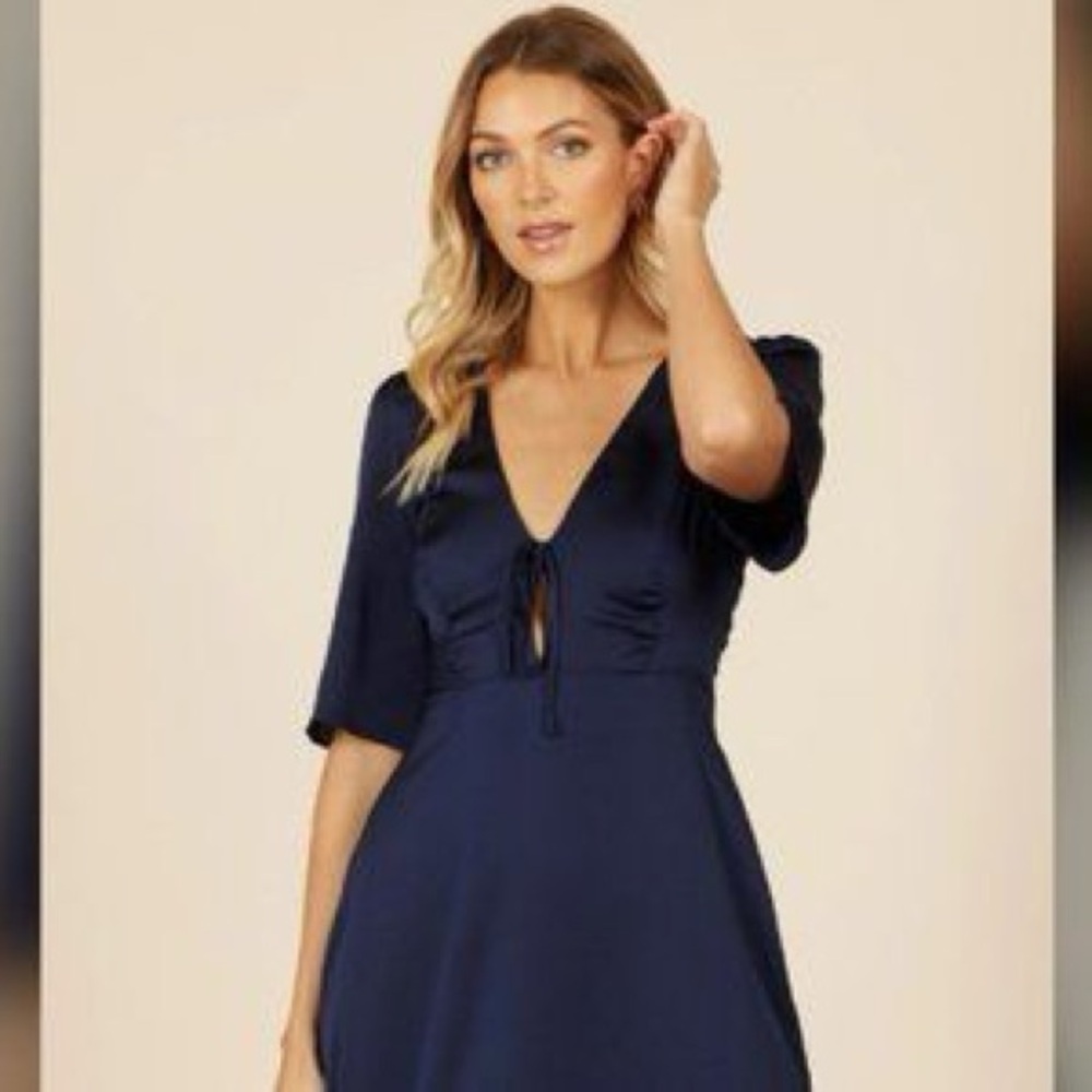 Park & Fifth Satin Midi Dress in Deep Teal Blue - Picture 2 of 5